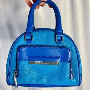 Calvin Klein | small 'Valérie' sleek studio blue faux leather dome satchel bag